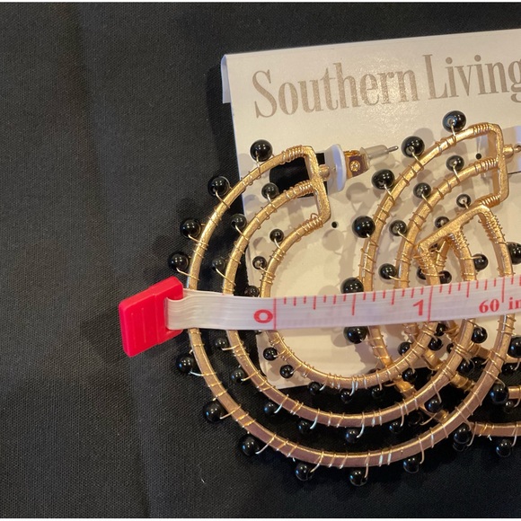 Earrings, Southern Living Black Bead/Gold tone metal triple loop, NWT - Picture 5 of 5